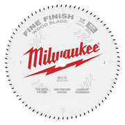 Milwaukee 12 inch 80-tooth fine finish wood circular saw blade with anti-friction coating and laser cut technology.