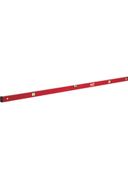 Red REDSTICK box level with multiple spirit vials and Milwaukee branding along the length.