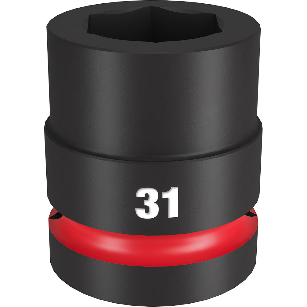 Black 31MM impact socket with hexagonal opening and red band around base.