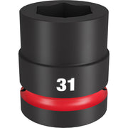 Black 31MM impact socket with hexagonal opening and red band around base.