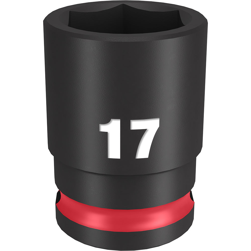 Black cylindrical socket with "17" marking and red band at base, 3/8" drive 6-point design.