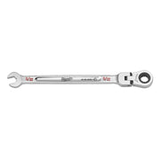 Milwaukee 9/32" flex head combination wrench with open end and ratcheting socket end in polished chrome.