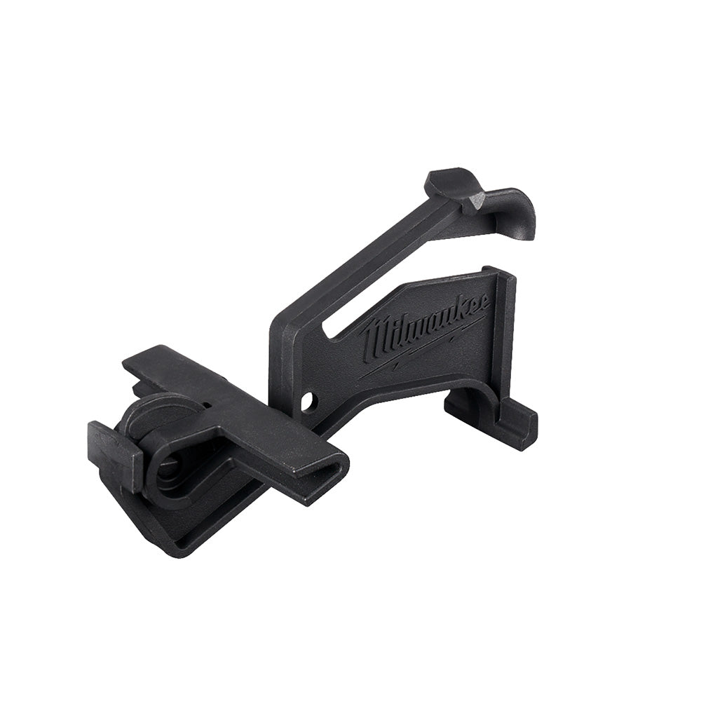 Black Milwaukee core drill trigger lock with lever handle and mounting bracket.