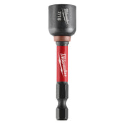 Milwaukee Shockwave magnetic nut driver with gray metal socket, red grip, and black impact-rated bit end.