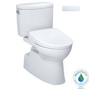 Toto Vespin II Two Piece Elongated Universal Height Toilet with CEFIONTECT 1.28 GPF with Contemporary Washlet+ S7 Bidet Seat in Cotton White