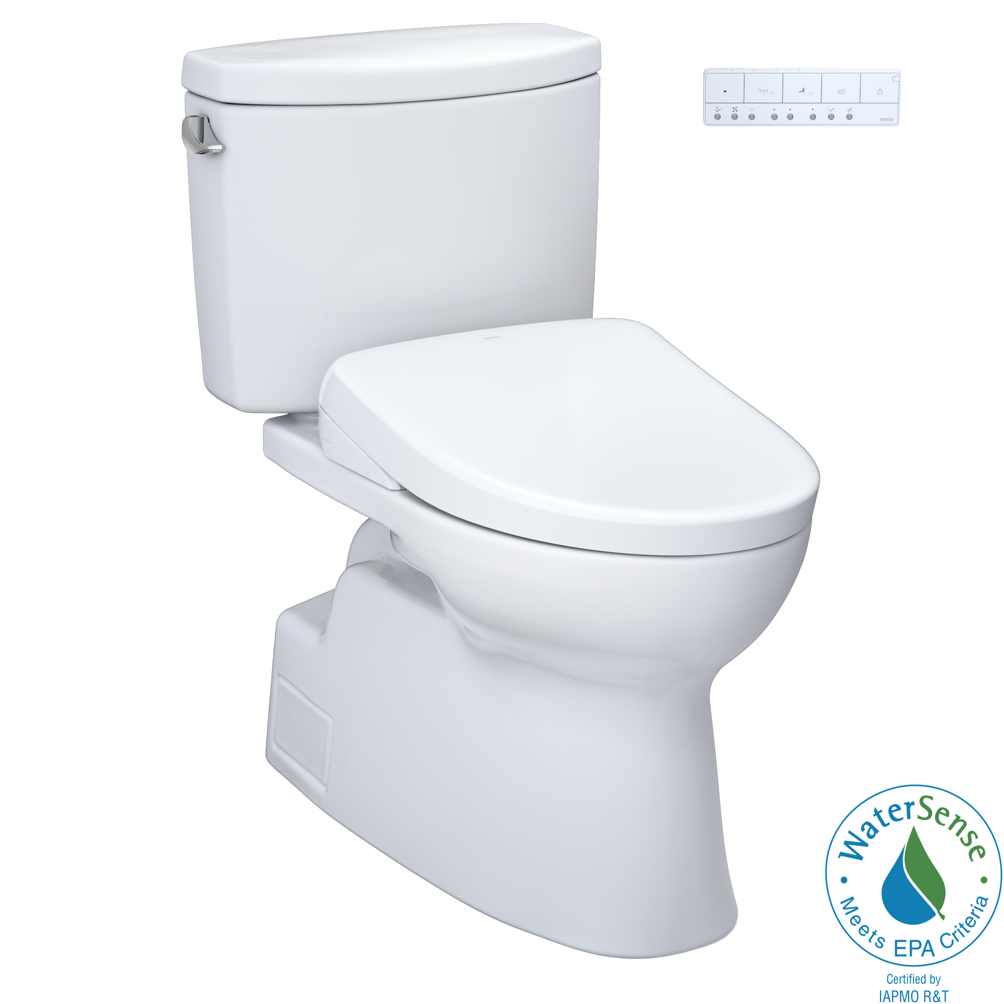 Toto Vespin II Two Piece Elongated Universal Height Toilet with CEFIONTECT 1.28 GPF with Contemporary Washlet+ S7 Bidet Seat in Cotton White