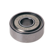 Metal ball bearing with circular flange and central hole, marked with text on top surface.