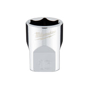 Milwaukee 16mm 6-point metric socket with 3/8 inch drive, chrome finish with black grip bands.