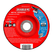 Red metal grinding disc with white center arbor hole and product specifications printed on surface.