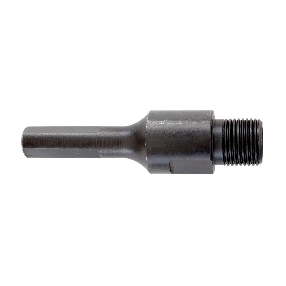 Black steel replaceable shank with threaded connector end for selfeed drill bits.