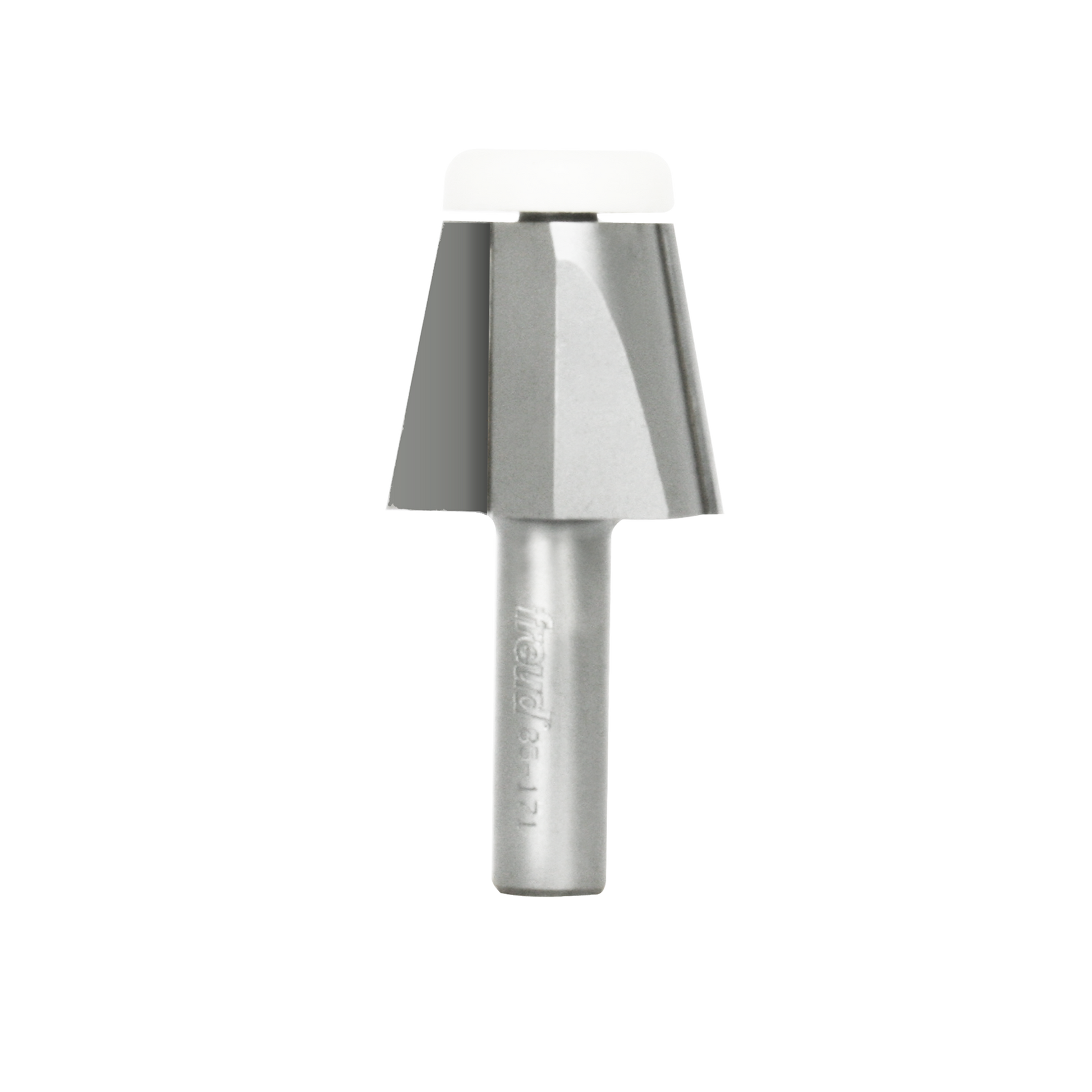 Freud bevel bowl bit with cylindrical shank and angled cutting head, approximately 1-9/16 inches in diameter.