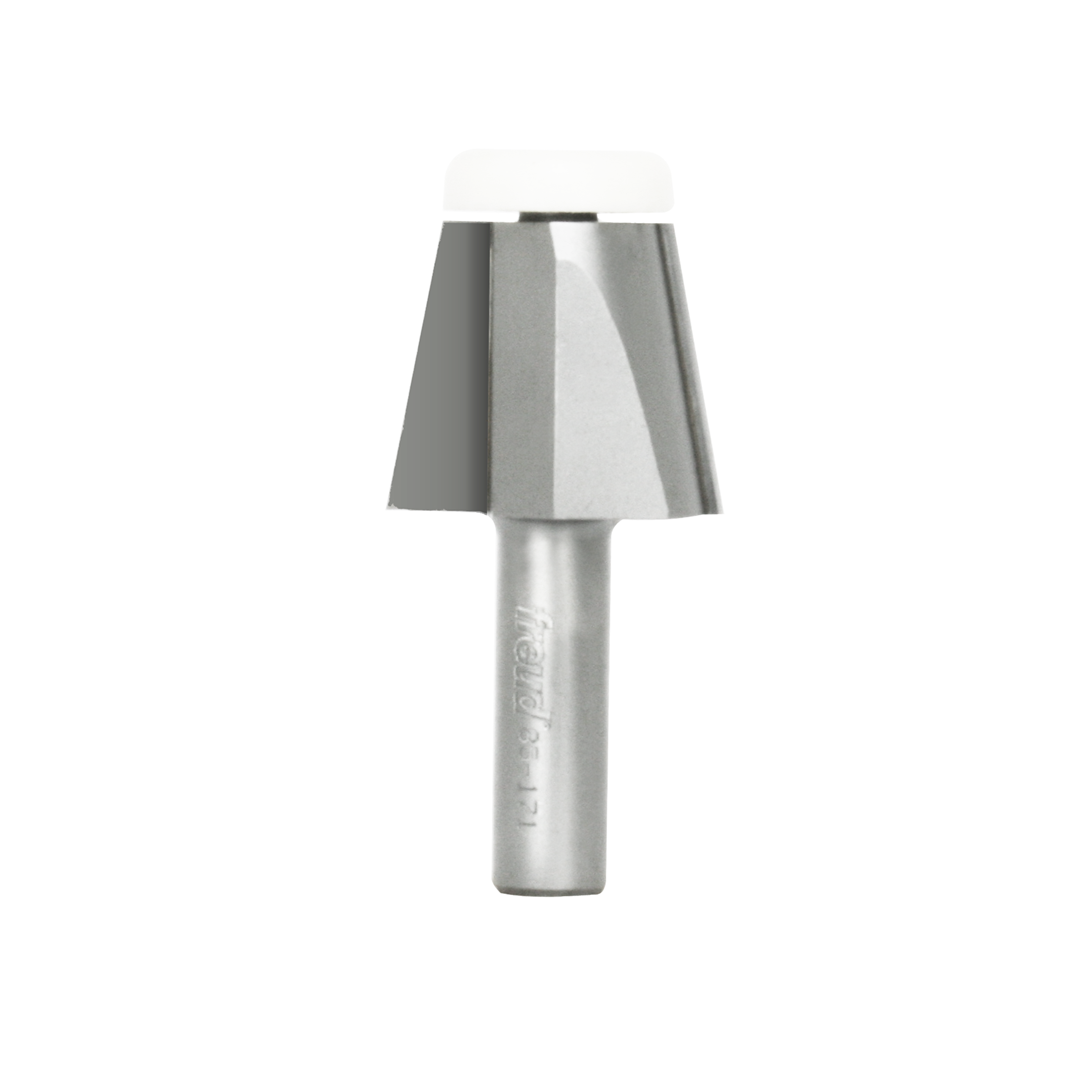 Freud bevel bowl bit with cylindrical shank and angled cutting head, approximately 1-9/16 inches in diameter.