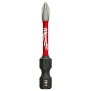 Milwaukee Shockwave PH1 impact driver bit with red sleeve, gray tip, and black hex shank.