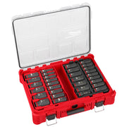 Milwaukee Shockwave Impact Duty socket set with 31 pieces in SAE and metric sizes in red PACKOUT case.