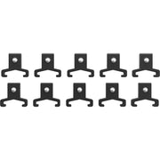 Ten black socket rail clips with metal ball stud fasteners arranged in two rows.