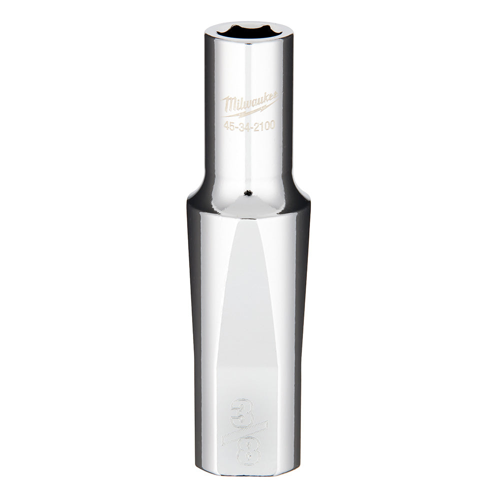 Milwaukee chrome deep socket with 1/2" drive and hexagonal opening, marked with model number 45-34-2100.