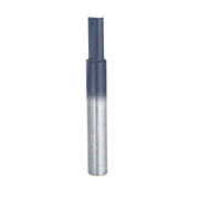 Silver and dark gray straight router bit with two cutting flutes and cylindrical shank.