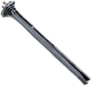 Metal cylindrical heating element with threaded connection head on one end.
