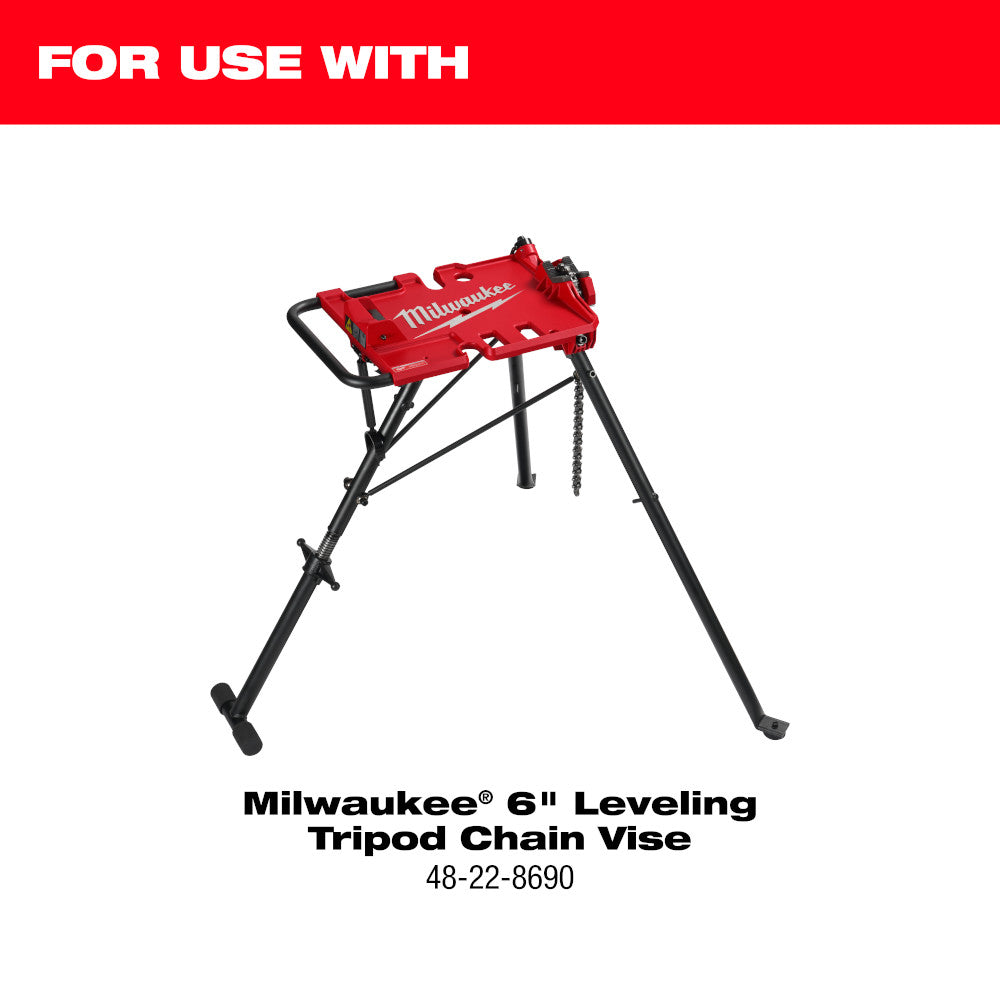 Red metal jaw assembly with black handles and chain for Milwaukee 6" leveling tripod chain vise.