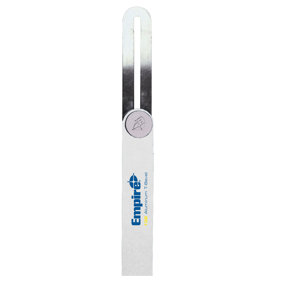 Metal t-bevel with silver handle, blue Empire logo, and adjustable pivot screw at top.