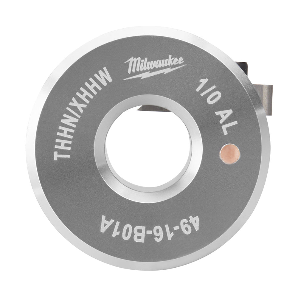 Milwaukee 1/0 AWG aluminum THHN/XHHW bushing with gray and white circular body and central opening.