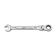 Milwaukee 13/16" flex head combination wrench with open end on left and ratcheting ring end on right.
