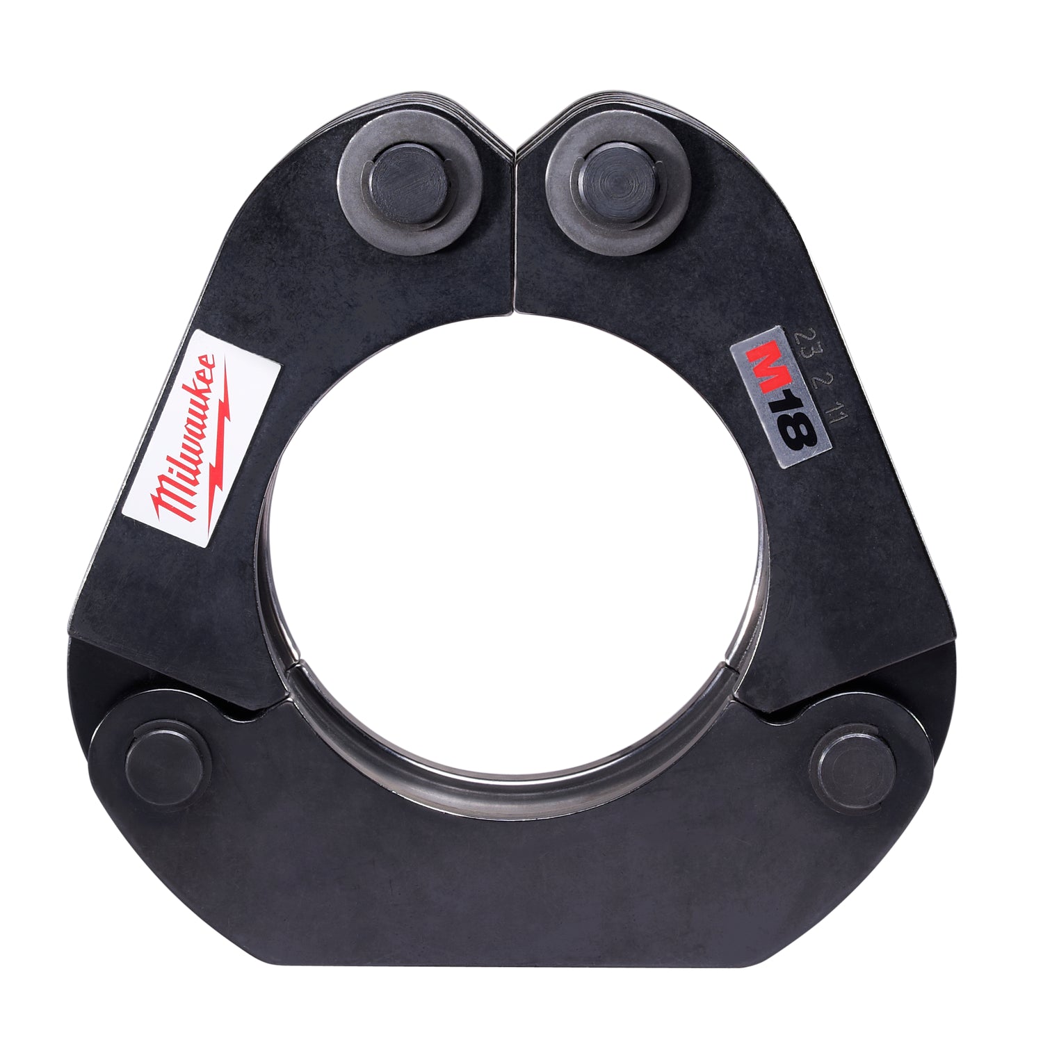 Black press ring with central circular opening and four grip buttons, Milwaukee and M18 branding visible.