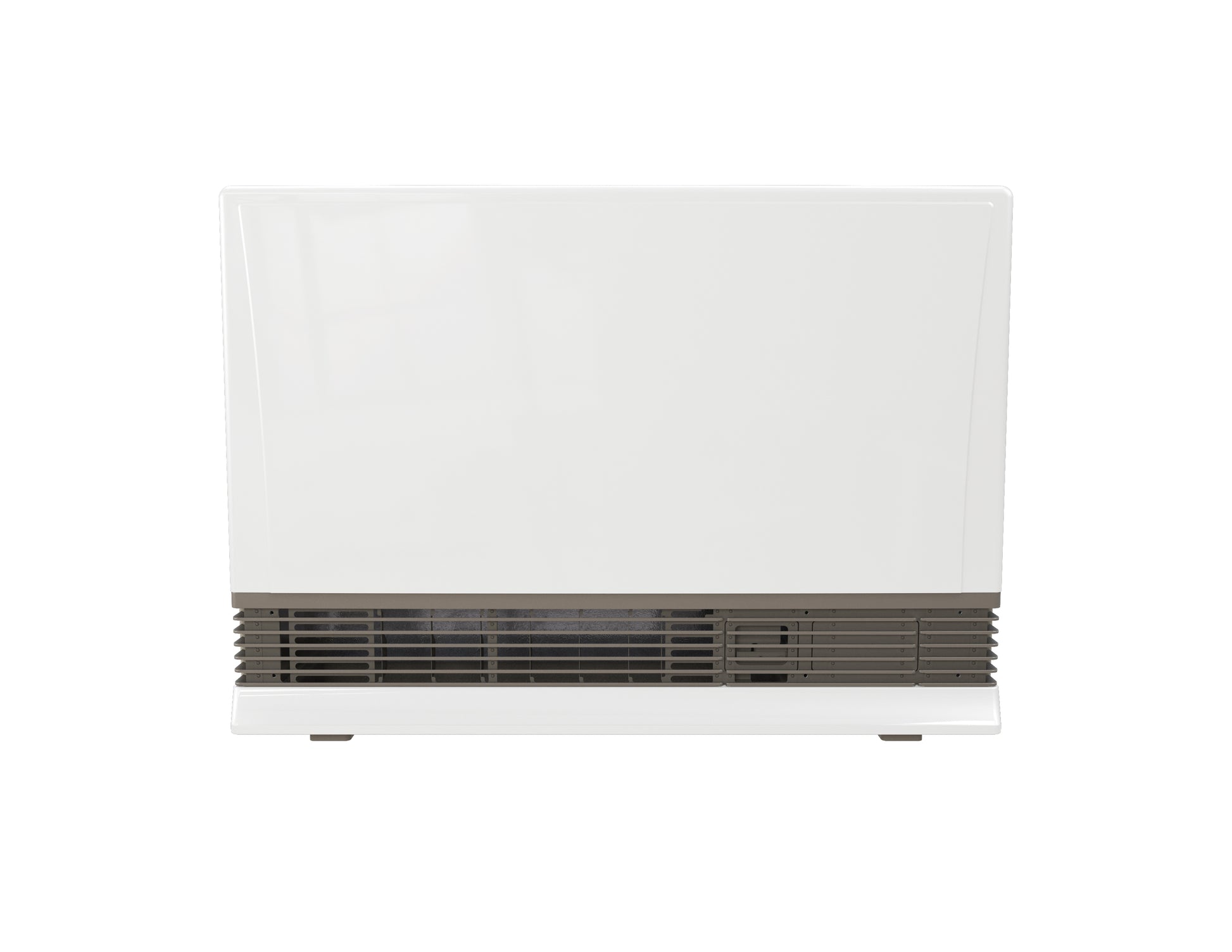 Beige wall furnace with horizontal louvered vents across lower front section.