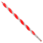 Red and gray spiral auger bit with pointed tip and cylindrical shank.