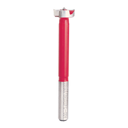 Freud FC-004 Forstner bit with red handle, metal shaft, and silver cutting head for drilling holes in wood.