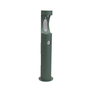 Evergreen pedestal water fountain with bottle filling spout and drinking fountain at base.