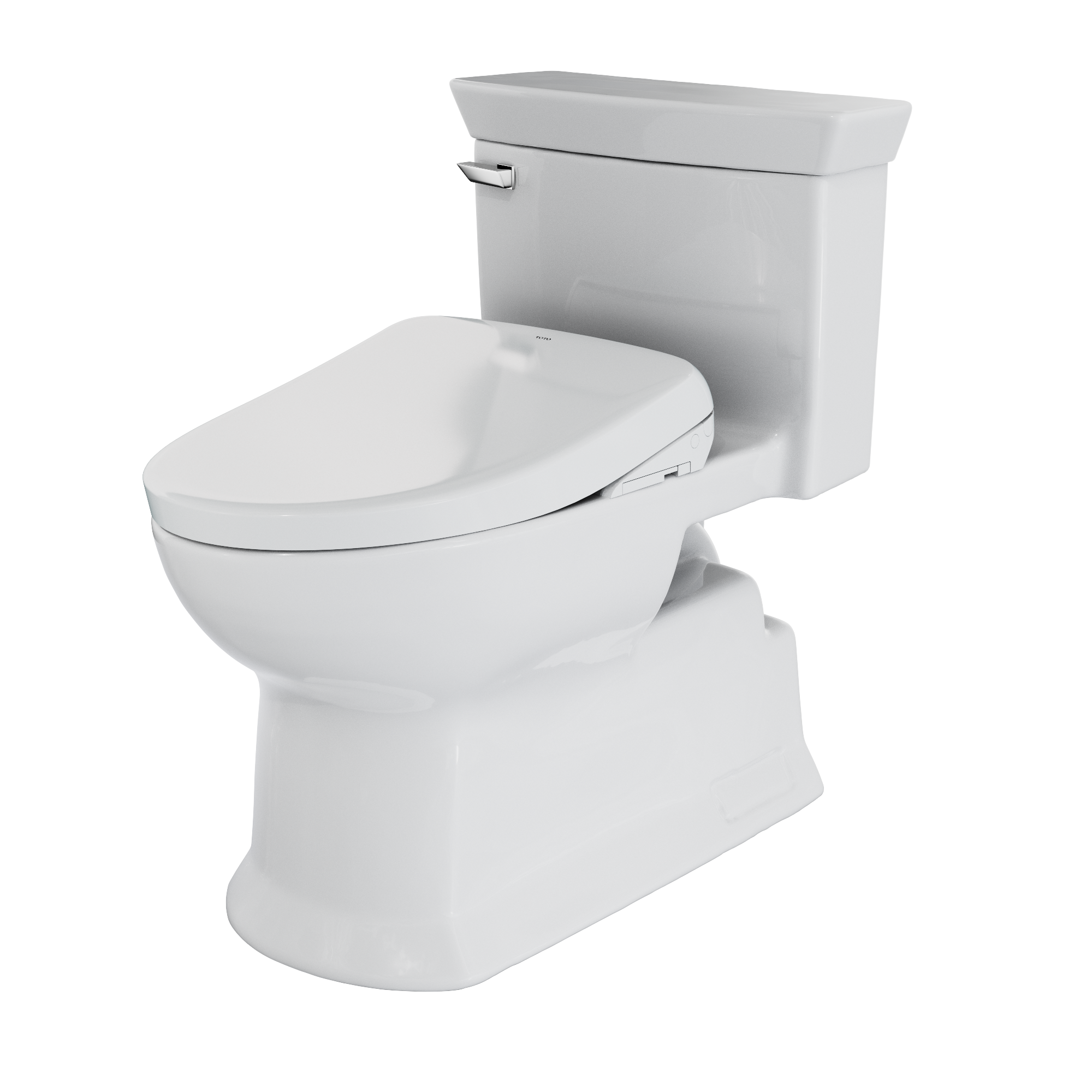 Toto Soiree One Piece Elongated Universal Height Toilet with CEFIONTECT 1.28 GPF with Contemporary Washlet+ Auto Flush S7 Bidet Seat in Cotton White