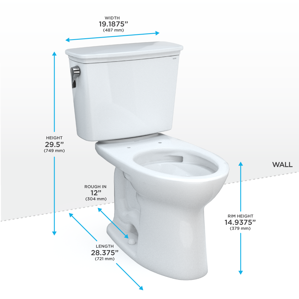 Toto Drake Two Piece Elongated Transitional Tornado Flush Toilet 1.28 GPF Less Seat in Cotton White