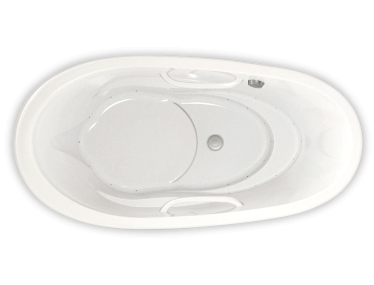 61 Gallon 46 Jet Thermomassuer Bathtub with 1-1/2" Standard Deck Raised Seat Heated Backrest Heated Headrest 2 Armrests and 2 Grab Bars in White - BESSOF00T-01