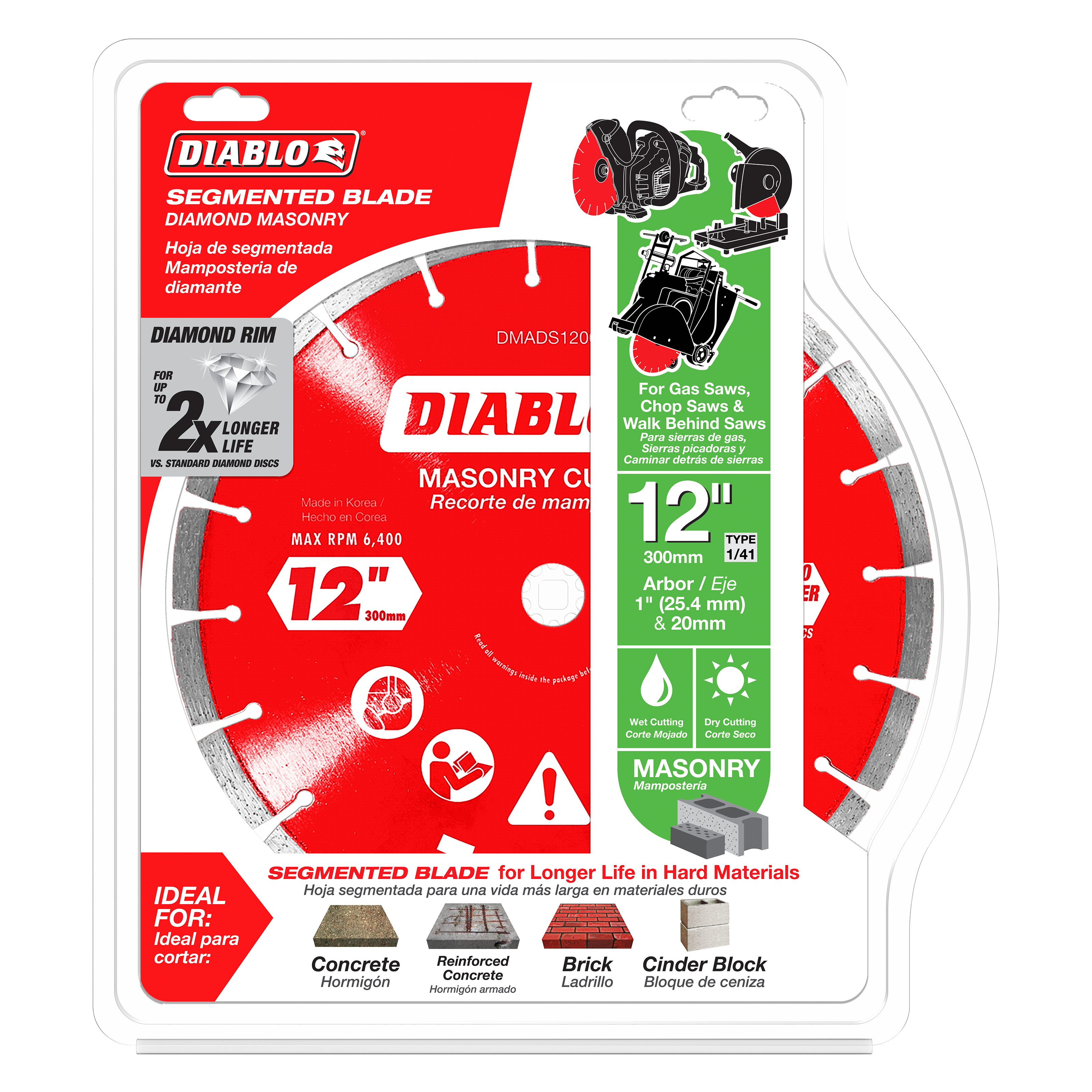 Diablo DMADS1200 12 in. Diamond Segmented Cut-Off Discs for Masonry - 10 Pack