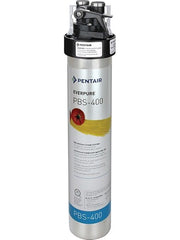 Everpure PBS-400 cylindrical water filter with black top assembly and silver cartridge body featuring red apple and yellow st