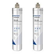 Two cylindrical Pentair Everpure PBS-400 water filtration replacement cartridges with tan tops and certification badges.