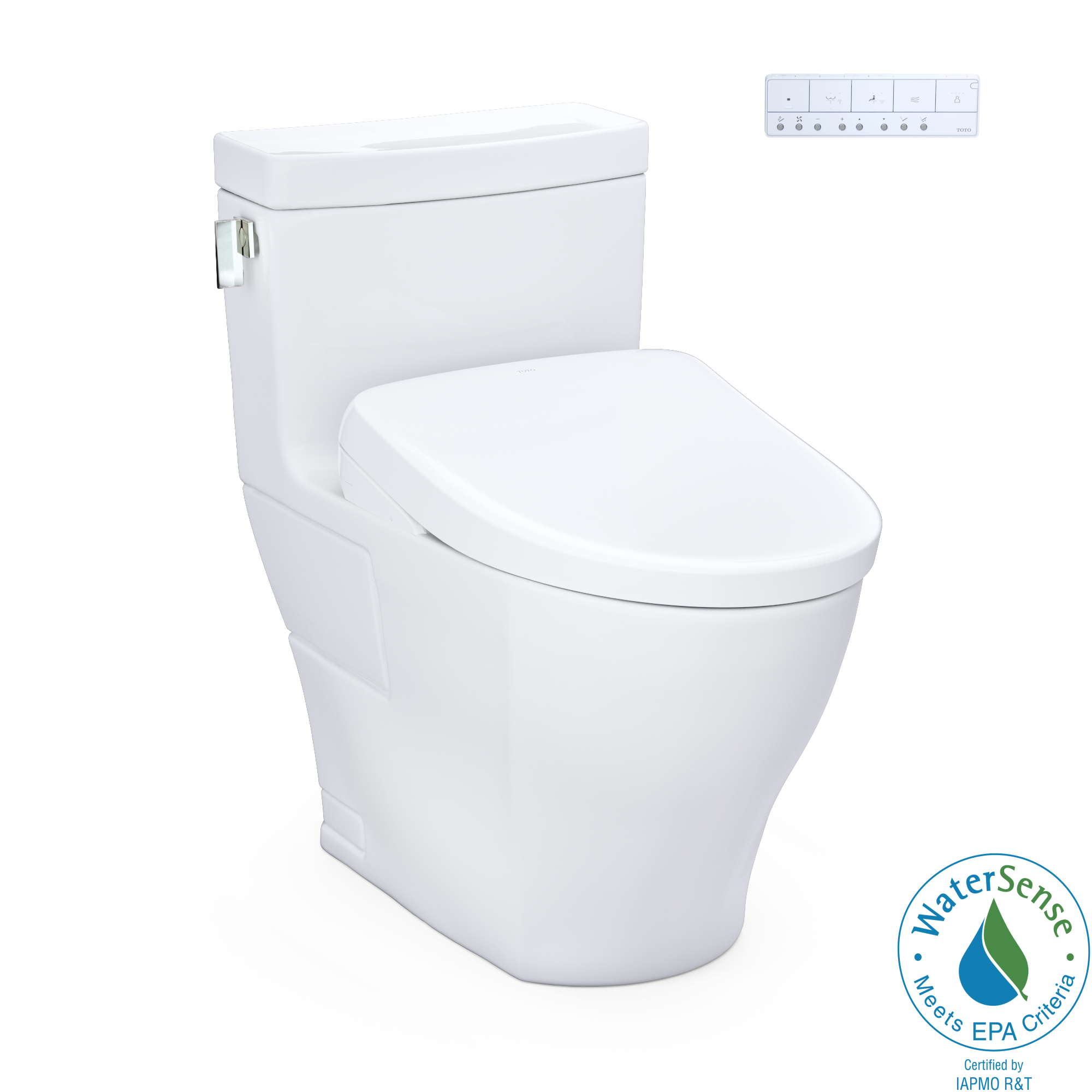 Toto Legato One Piece Elongated Universal Height Toilet with CEFIONTECT 1.28 GPF with Contemporary Washlet+ S7A Bidet Seat in Cotton White