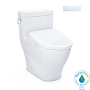 Toto Legato One Piece Elongated Universal Height Toilet with CEFIONTECT 1.28 GPF with Contemporary Washlet+ Auto Flush S7 Bidet Seat in Cotton White
