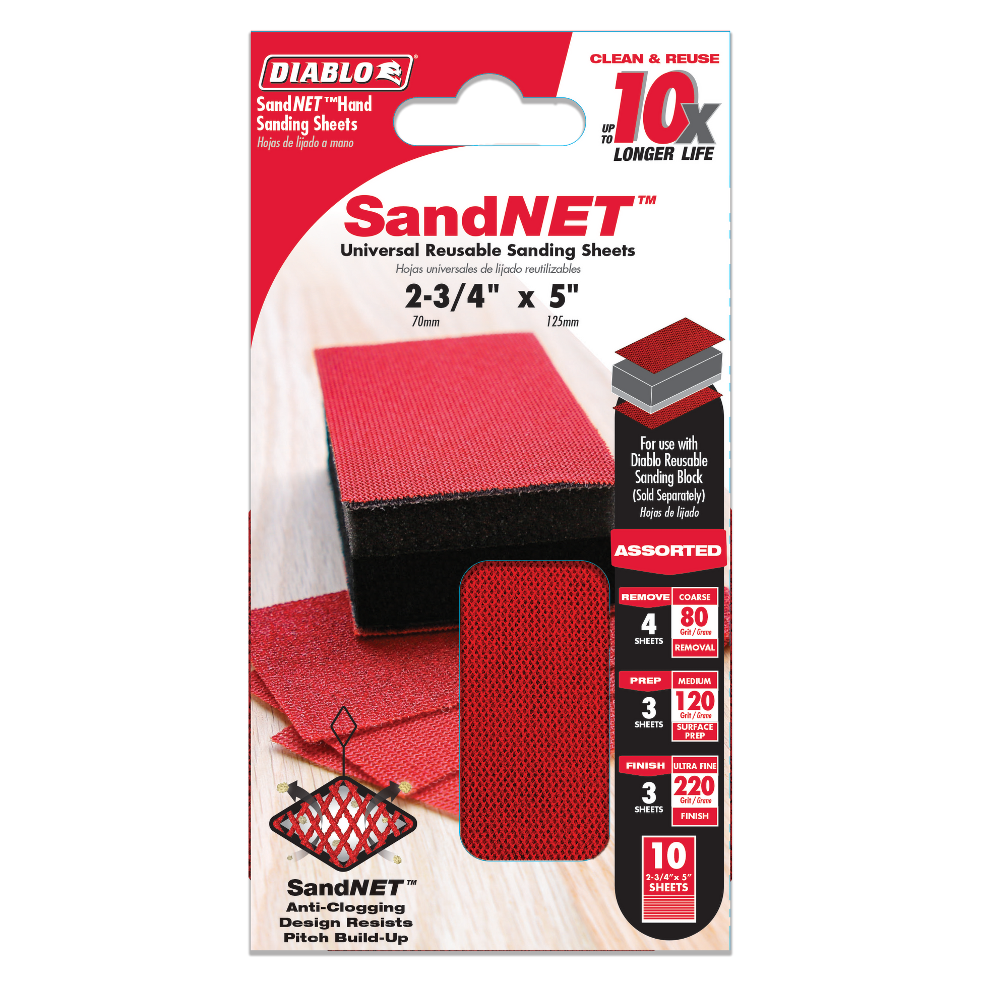 Ten assorted reusable sanding sheets measuring 2-3/4 by 5 inches in various grit levels.