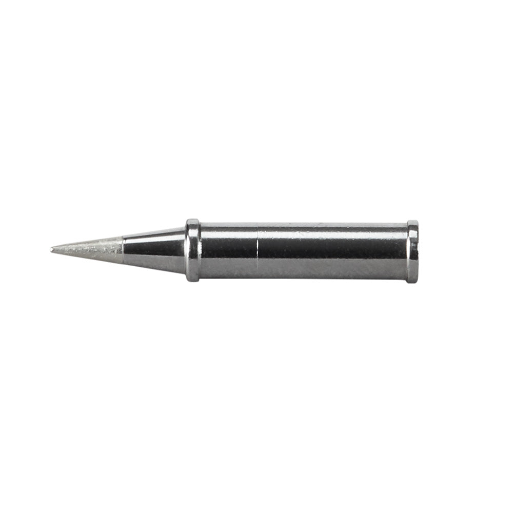 Milwaukee M12 soldering iron with pointed metal tip and black cylindrical handle.