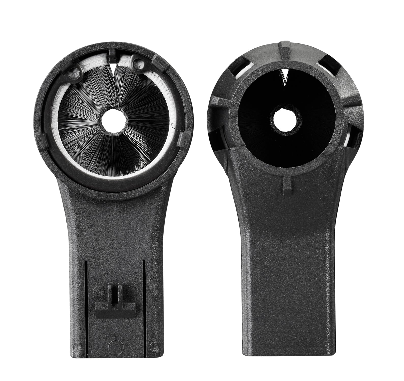 Two black M12 HAMMERVAC nozzle attachments shown from front and back views with brush and suction openings.