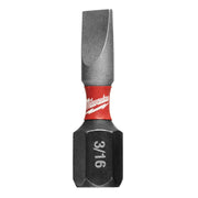 Milwaukee Shockwave slotted 3/16 in. impact insert bit with red band and black hexagonal socket.