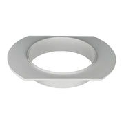 Gray and white linear drain component with oval opening and rounded edges, viewed from above at an angle.