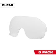 Clear visor replacement lens with curved shield design and side attachment points.
