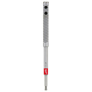 Milwaukee SDS Plus rebar cutter bit with spiral flutes, two mounting holes, and red band near the shank.