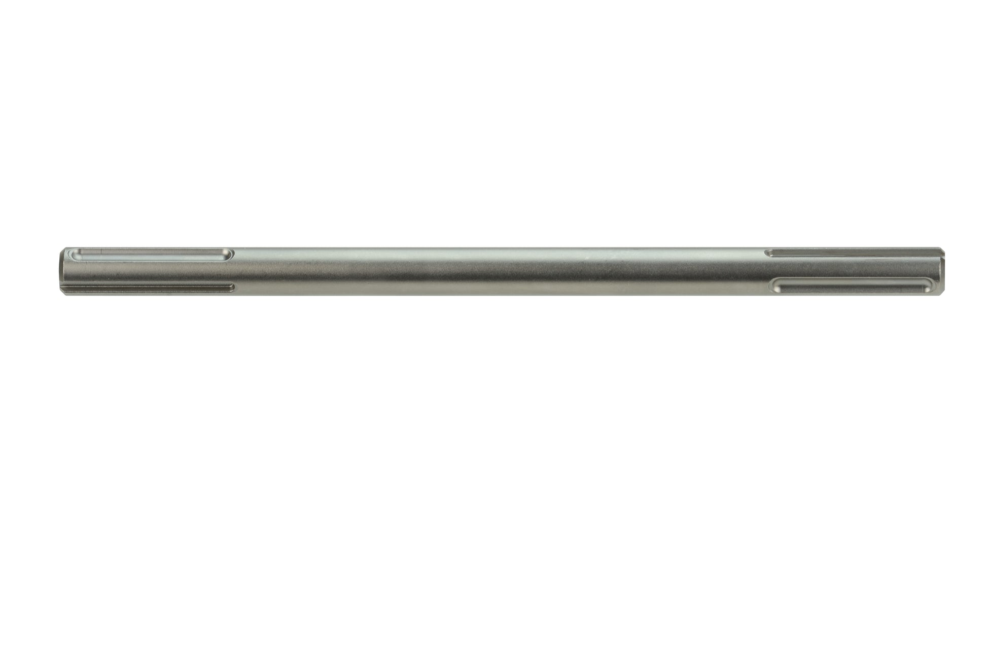 Long steel SDS-Max adapter with Max-Lok connector on left end and slot opening on right end.