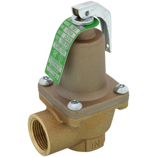 Watts 3/4" 174A Bronze Boiler Pressure Relief Valve, 150 psi, Discharge Line Flood Sensor Included - F274836