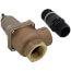 Bronze boiler pressure relief valve with black adjustment cap and discharge line flood sensor connection port.