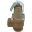 Bronze boiler pressure relief valve with threaded connections and flood sensor attachment point.